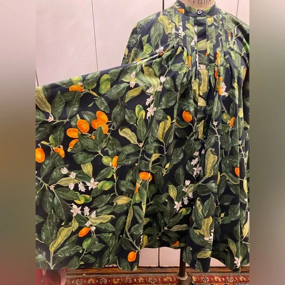 Oscar de la Renta Green Floral Pintuck Fortunella Mini Dress